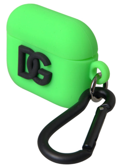 a green case with a black handle on a white background