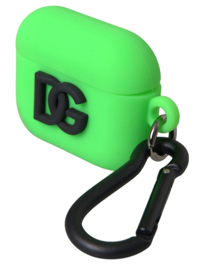 a green case with a black handle on a white background