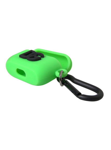 a green case with a black handle on a white background