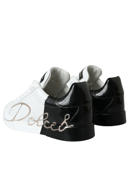 a pair of black and white shoes with the word dolce