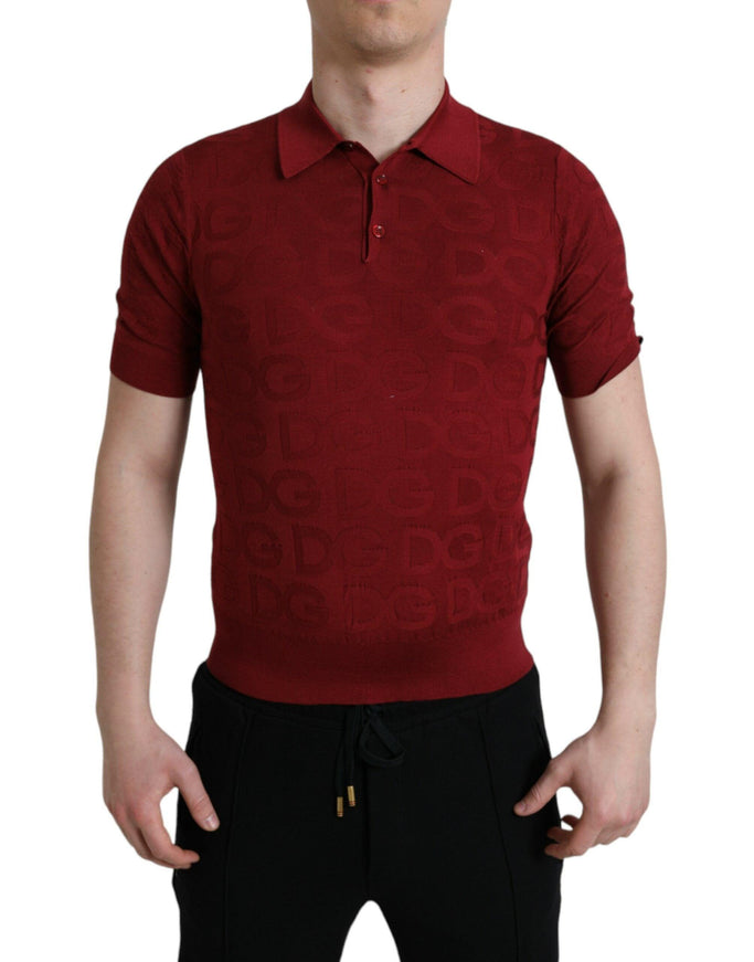 Dolce & Gabbana Maroon Collared Short Sleeve Silk T-shirt - Ellie Belle