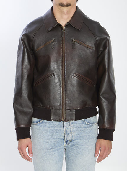 Celine Calf Leather Bomber Jacket Brown