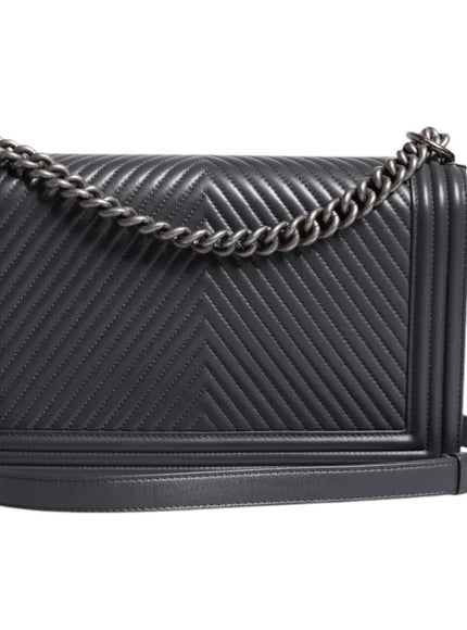 Chanel Gray Large Boy Bag In Lambskin Leather