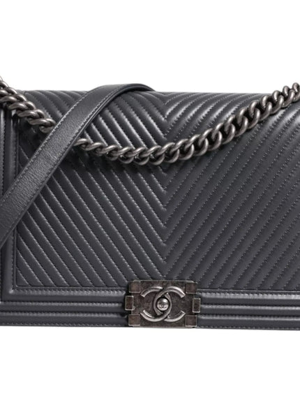 Chanel Gray Large Boy Bag In Lambskin Leather