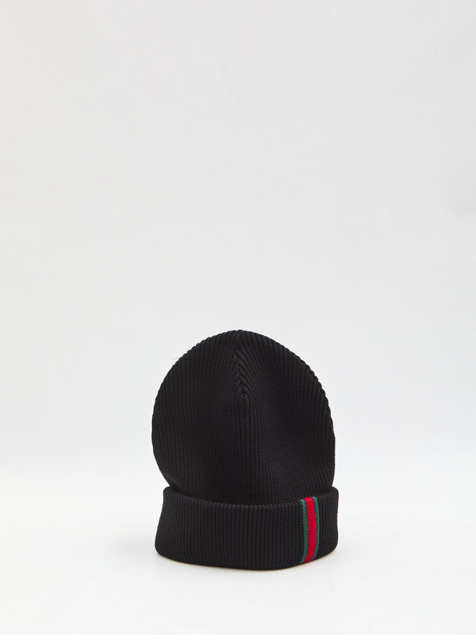 Gucci Wool Beanie With Web Detail Black
