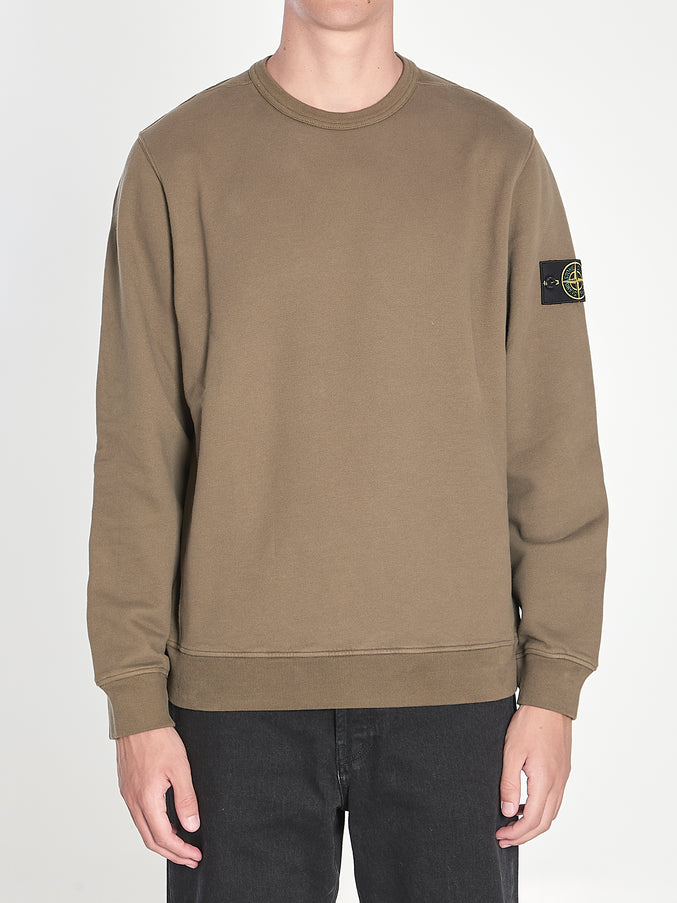Stone Island Fleece Sweatshirt In Organic Cotton Green
