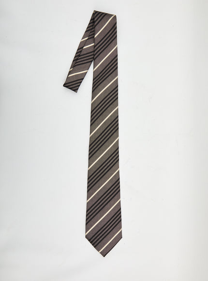 Saint Laurent Striped Tie In Silk S Black