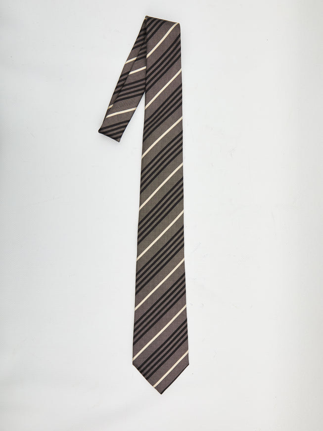 Saint Laurent Striped Tie In Silk S Black