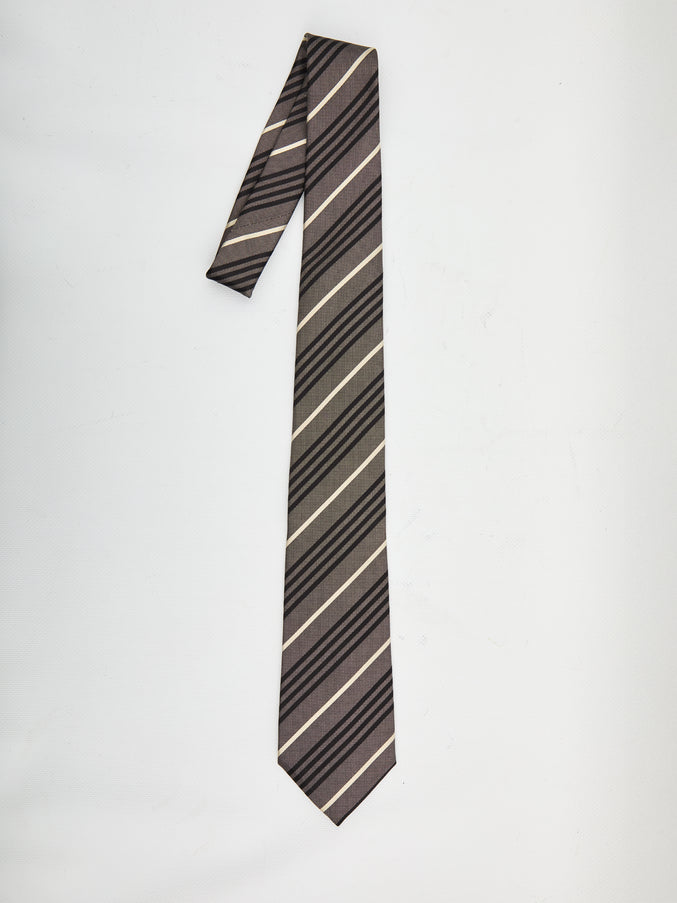 Saint Laurent Striped Tie In Silk S Black