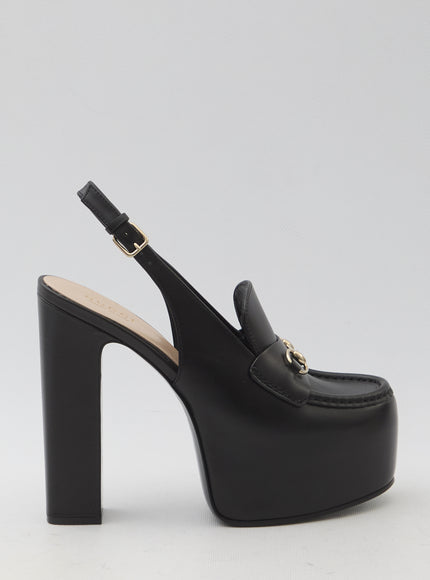Gucci Horsebit Platform Slingback Loafers Black