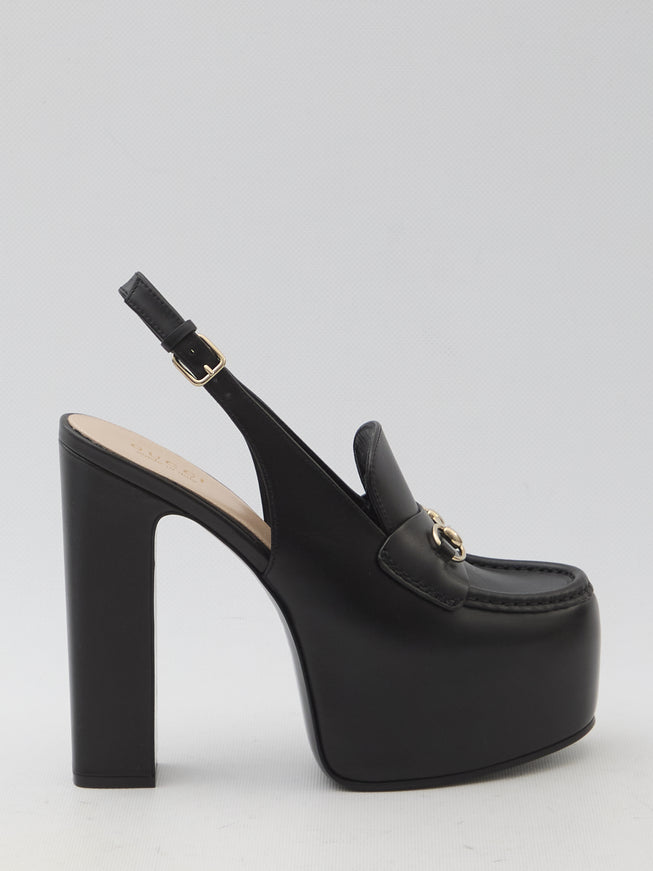 Gucci Horsebit Platform Slingback Loafers Black
