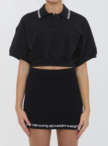 Alexander Wang Cropped Cotton Polo Shirt Black