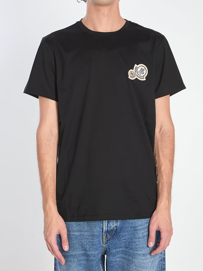 Moncler T-shirt With Double Logo Patches Black