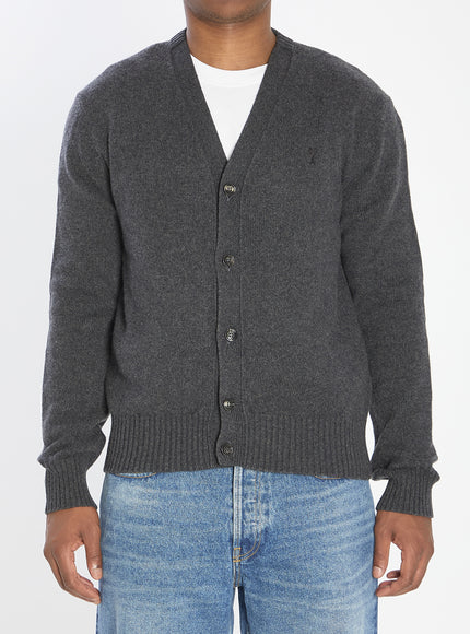 Ami Paris Ami De Coeur Cardigan Grey