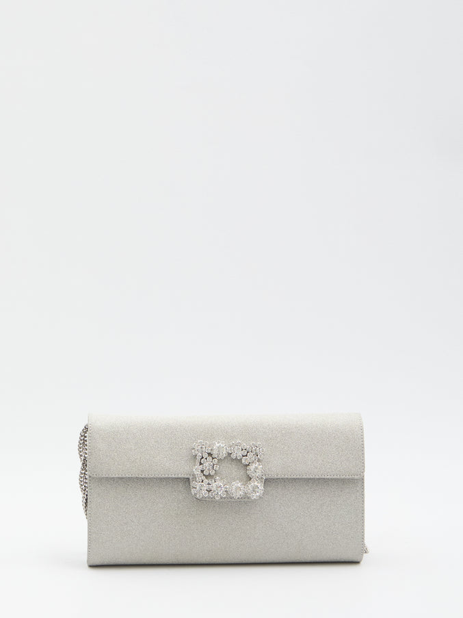Roger Vivier Envelope Flower Strass Bag QT Silver