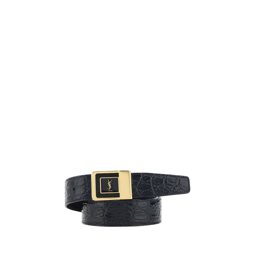 Saint Laurent Croc-Effect Leather Belt