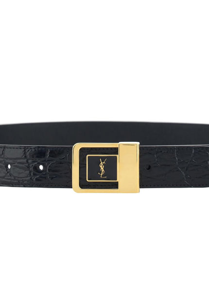 Saint Laurent Croc-Effect Leather Belt