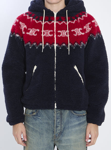 Celine Fair Isle Triomphe Hooded Jacket Blue