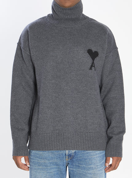 Ami Paris Ami De Coeur Turtleneck Sweater Grey