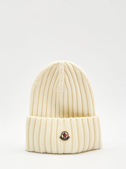 Moncler Beanie In Virgin Wool QT White