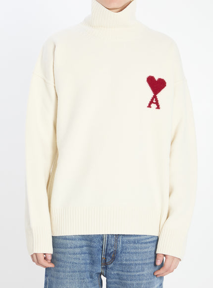 Ami Paris Ami De Coeur Turtleneck Sweater White