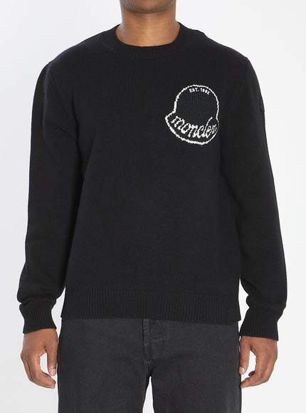 Moncler Logo Sweater In Wool Black