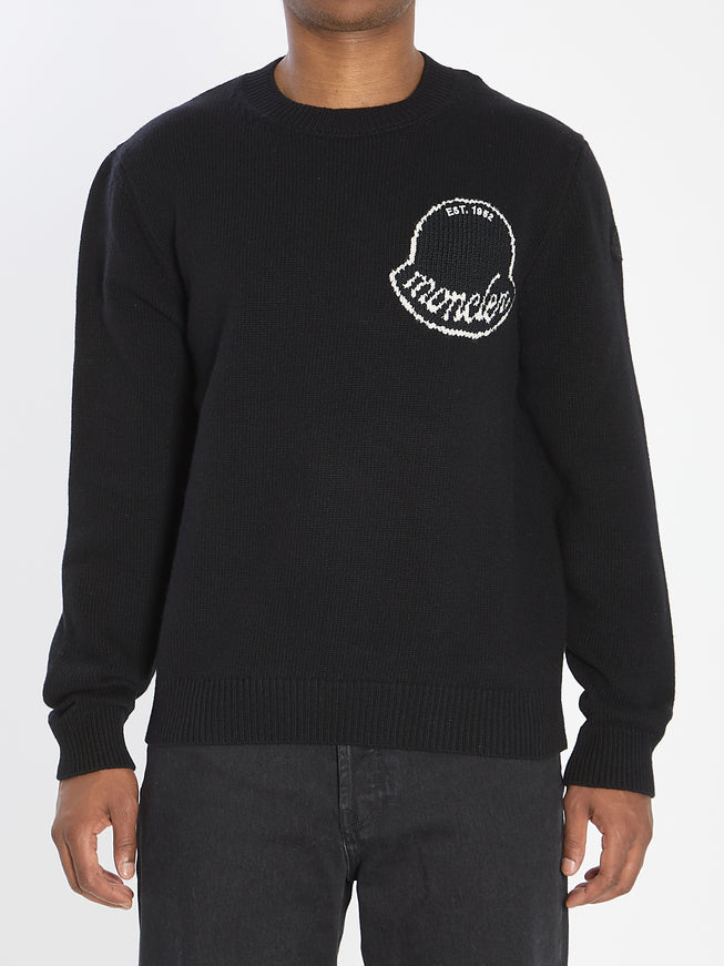Moncler Logo Sweater In Wool Black