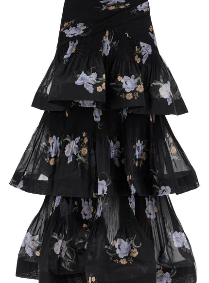 Zimmermann pleated ruffle skirt with floral print