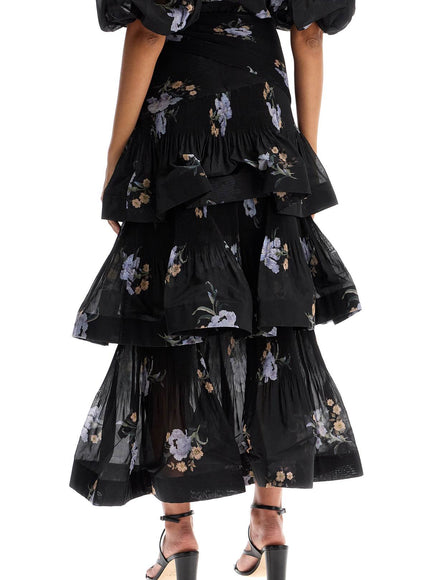 Zimmermann pleated ruffle skirt with floral print