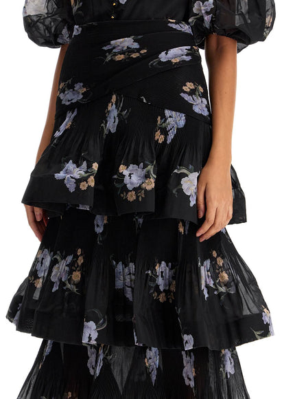 Zimmermann pleated ruffle skirt with floral print