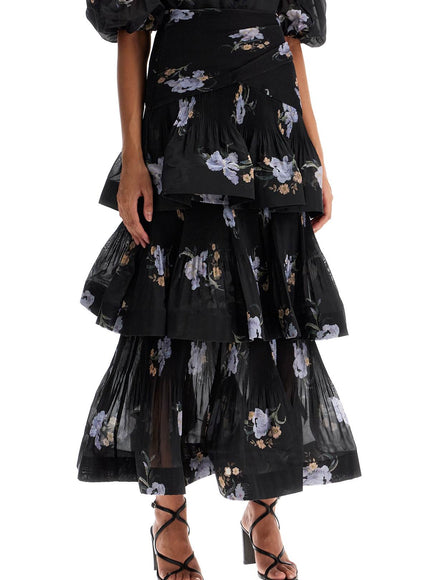 Zimmermann pleated ruffle skirt with floral print