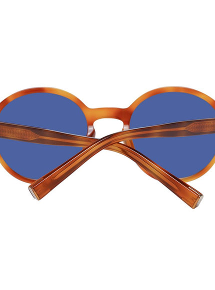 a pair of sunglasses with blue lenses on a white background