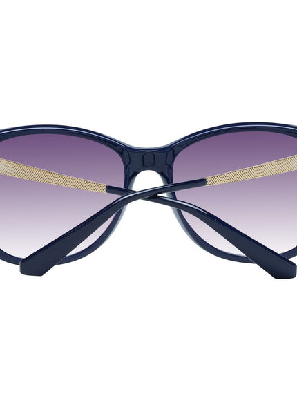 a pair of blue sunglasses with gold details