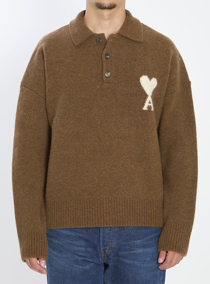 Ami Paris Ami De Coeur Polo Brown