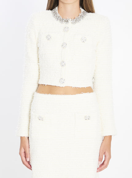 Self Portrait Bouclé Knit Cardigan Cream