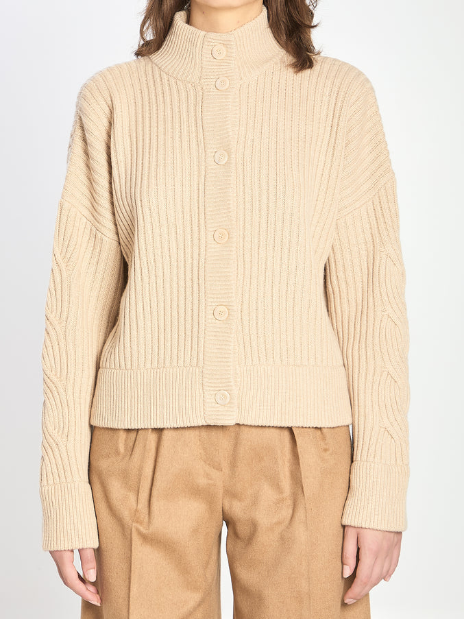 Max Mara Ribbed Cardigan In Wool And Cashmere Beige
