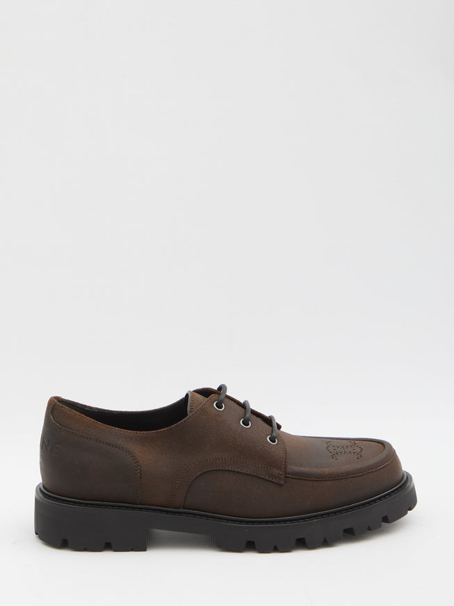 Celine Margaret Derby Shoe In Suede Brown