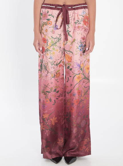 Gucci Trousers In Printed Silk Pink