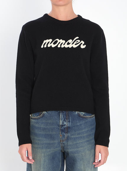 Moncler Logo Sweater In Wool And Cashmere Black