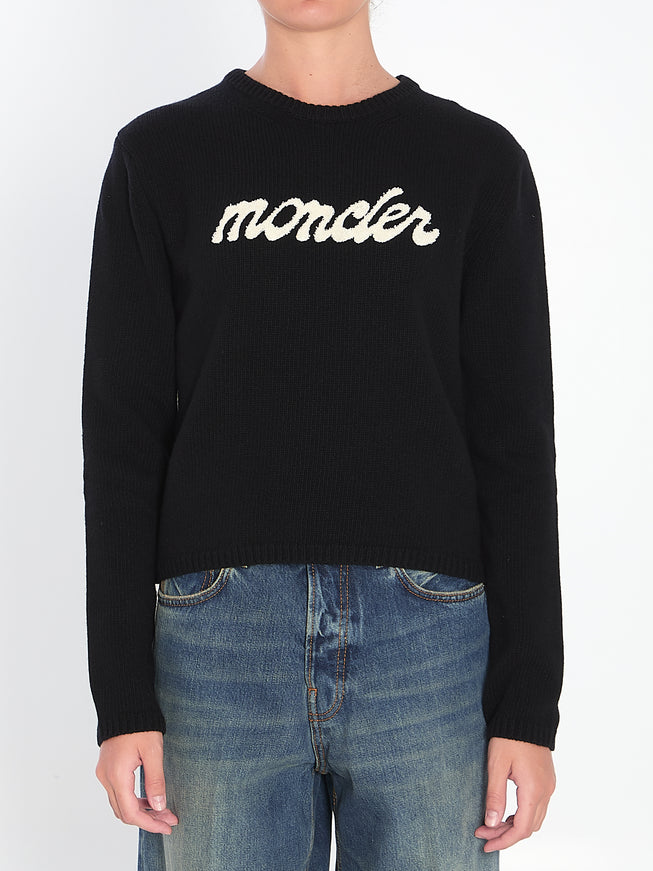 Moncler Logo Sweater In Wool And Cashmere Black