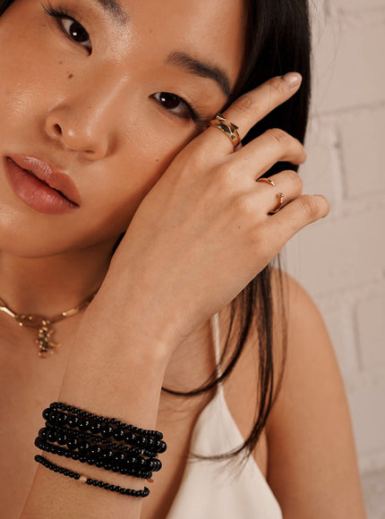 Zoe Lev 3mm Black Onyx Bead Bracelet with Diamond Bead
