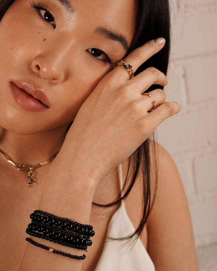 Zoe Lev 3mm Black Onyx Bead Bracelet with Diamond Bead