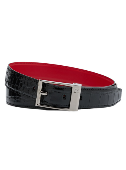 Christian Louboutin Men's Croc-Embossed Calfskin Belt