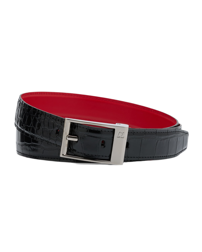 Christian Louboutin Men's Croc-Embossed Calfskin Belt