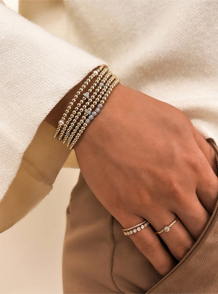 Zoe Lev 3mm Gold Segment Bead Bracelet with Diamond Bars