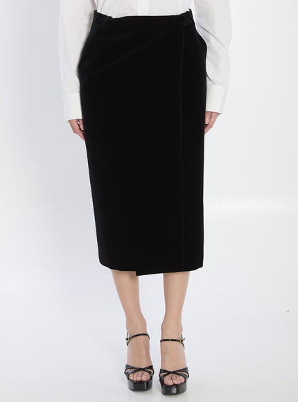 Saint Laurent Wrap Skirt In Velvet Black