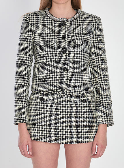 Self Portrait Houndstooth Cropped Jacket Black