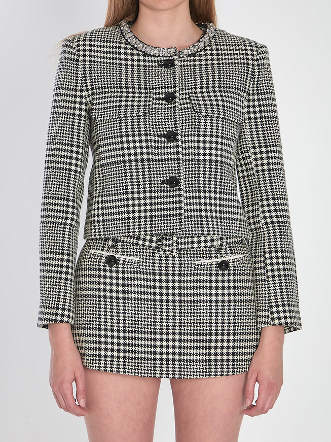 Self Portrait Houndstooth Cropped Jacket Black