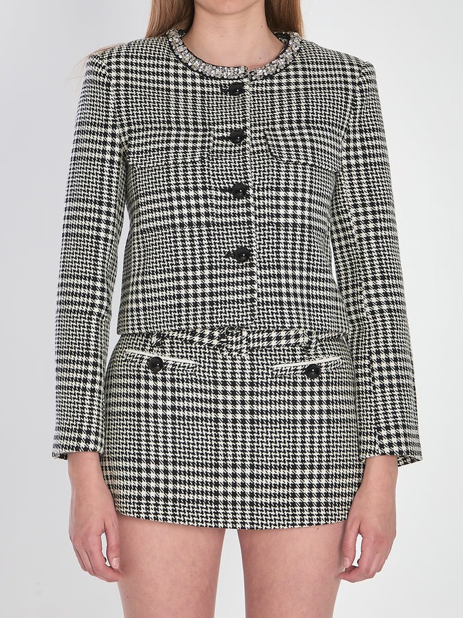 Self Portrait Houndstooth Cropped Jacket Black