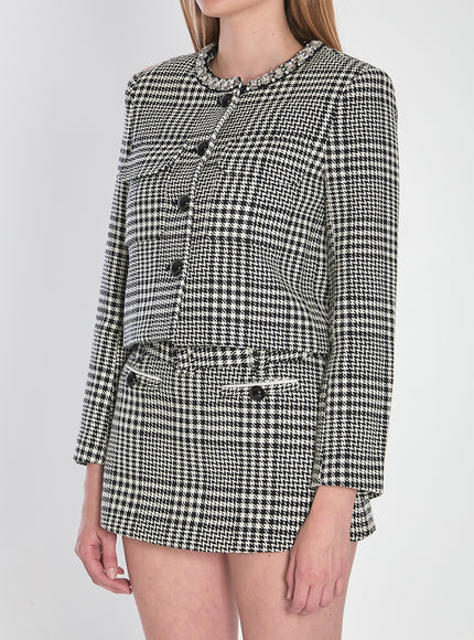 Self Portrait Houndstooth Cropped Jacket